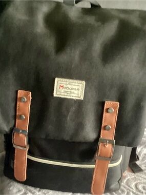 Black Backpack with Brown Trim for Men